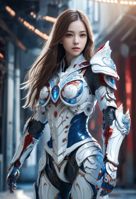 front_view, masterpiece, highest quality, realistic, raw photo, (1 girl, looking at viewer), long hair, mechanical white armor, ...