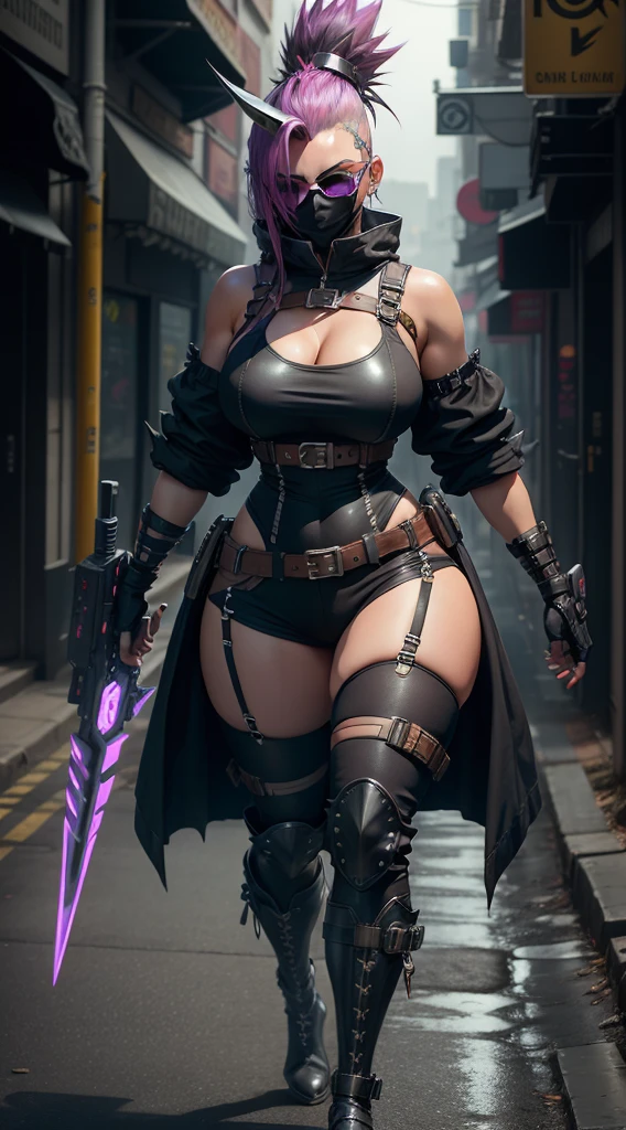 Best Sexy Big Breasts Athletic Body Breasts Metal Boot Metal Panties Futuristic Weapon Metal Mask Night Vision Colored Glasses Mohawk Hair 