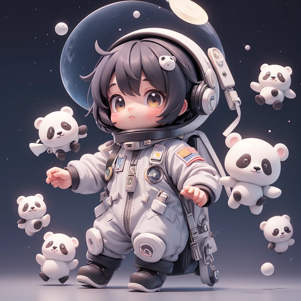 Caixa cega fosca，cute panda，trajes de astronauta，Céu estrelado simples，pequeno planeta disco voador