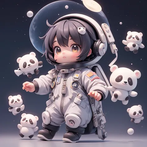Matte blind box，cute panda，astronaut suits，Simple starry sky，small planet flying saucer