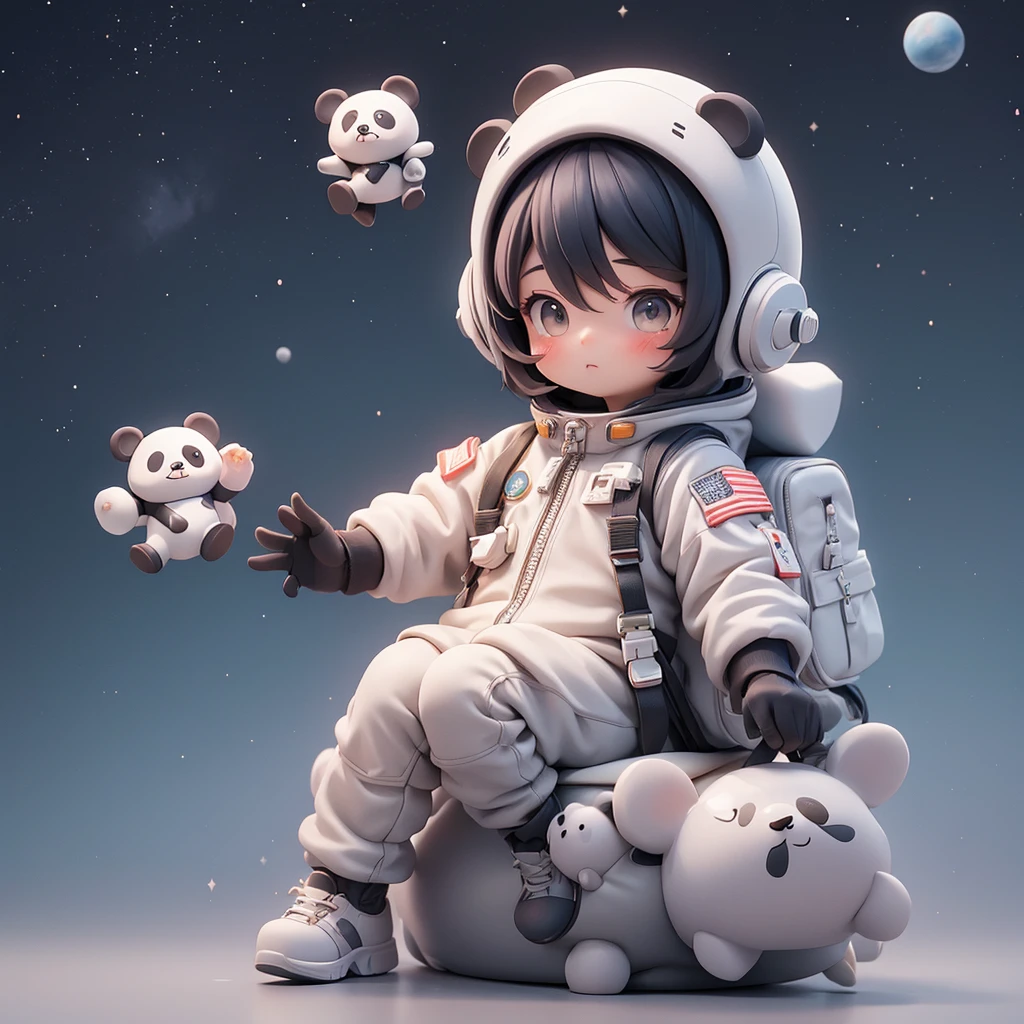 Matte Blindbox，süßer Panda，Astronautenanzüge，Einfacher Sternenhimmel，kleiner Planet, fliegende Untertasse