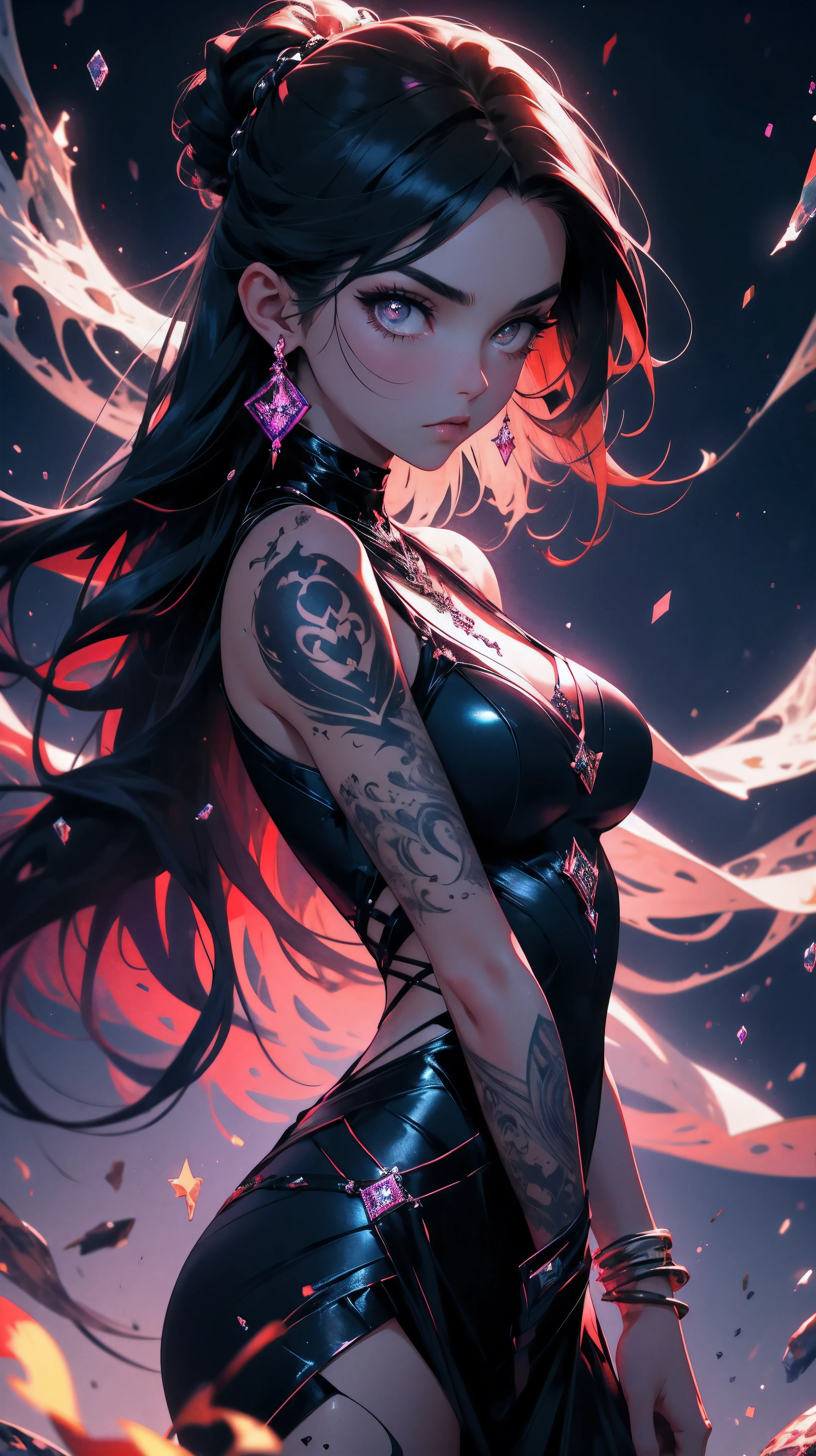 belle jeune fille aux cheveux noirs et aux yeux foncés, son signe du zodiaque est le Scorpion, femme fatale, tatouage scorpion, thème du zodiaque, ambiance mystique, couleurs sombres, HD, 8k

