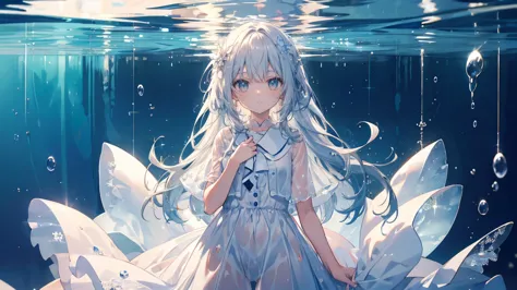 1 girl, clear water, wet with water,transparent clothes,shy,Highest image quality,masterpiece,Kindergarten children,white clothe...