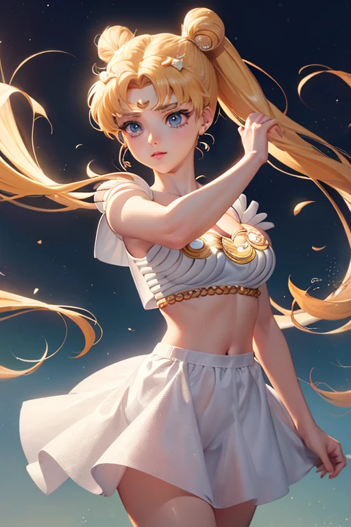 ((Meisterwerk)), (höchste Qualität), (Super detailliert), ((Sehr detailiert)), 4k, (8K), Sailor Moon, langes blondes Haar, doppelter Pferdeschwanz, Sailor Moon Aesthetics, Traumkern,