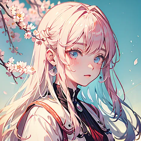high resolution　Anime-style illustrations　and　Two-dimensional beautiful girl　cherry blossoms　pink color　