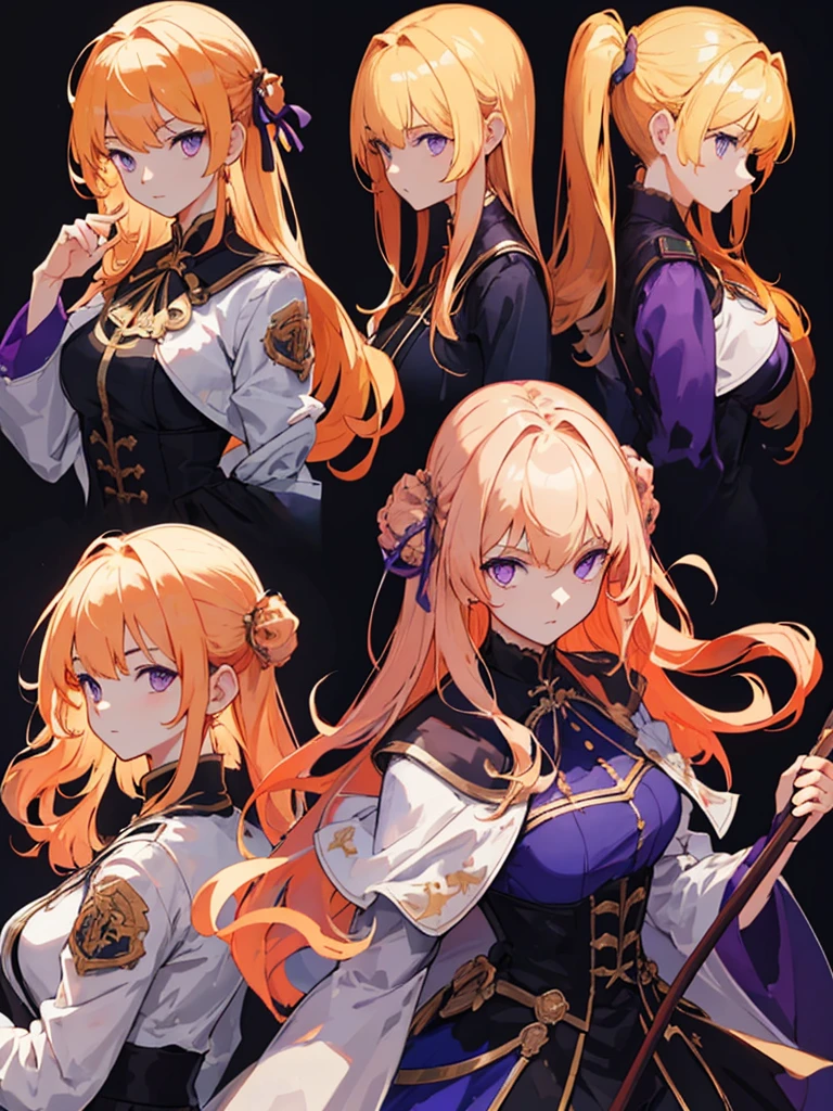 (masterpiece:1.2, highest quality),(Colored Background) (Beautiful detailed eyes: 1.2), (Highly detailed CG Unity 8K wallpaper, masterpiece, highest quality, Super detailed, best shadow), (detailed background),
white jacket,have a cane,solo
,golden hair,purple eyes,1girl, sketch (character design sheet, same character, full body, Three-View, front, ~ side, return), solo,
