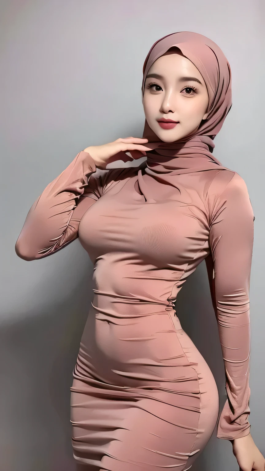 A woman wearing a pink dress and hijab poses for a photo - SeaArt AI