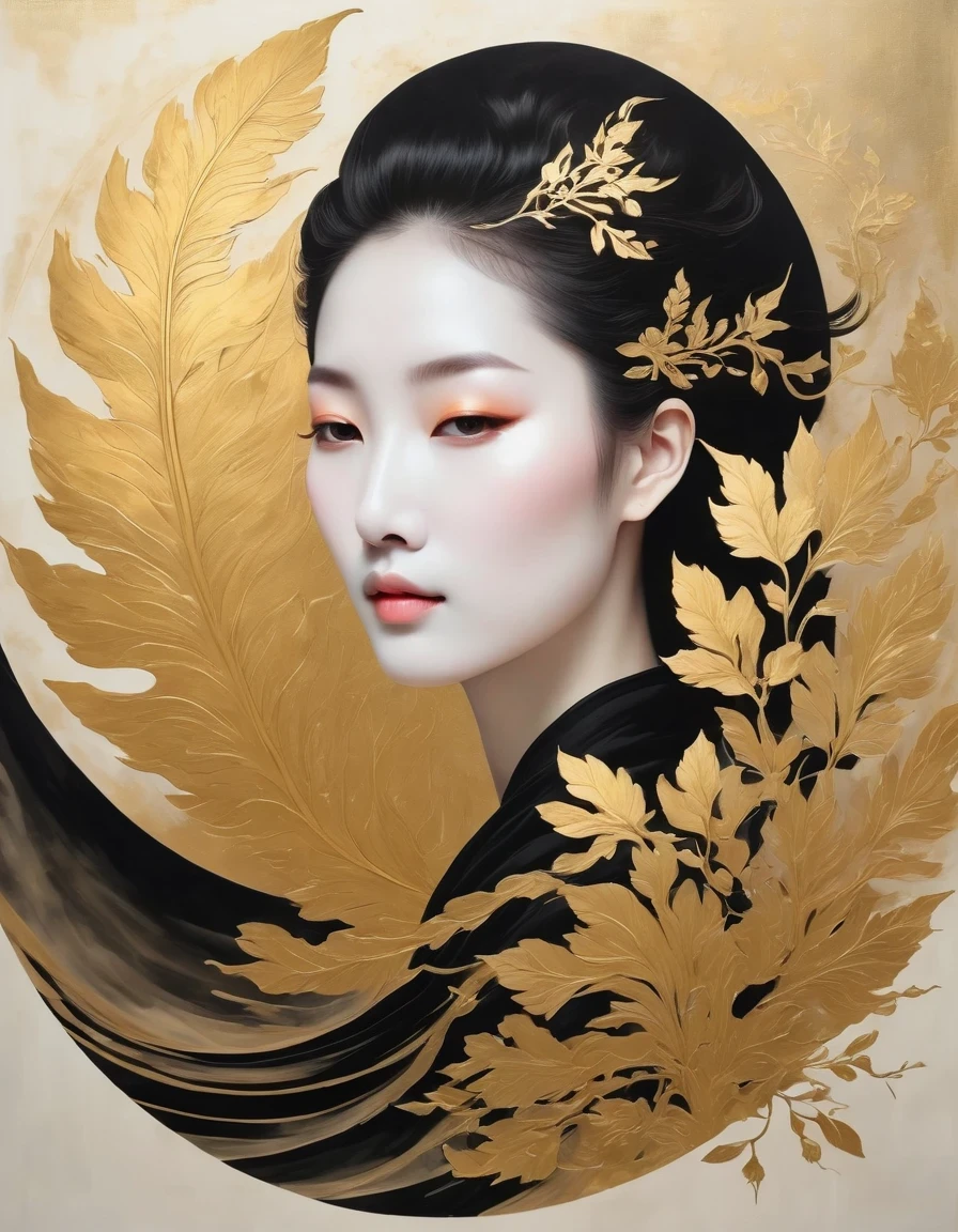 (arte de la hoja de oro:1.5)，Una mano gigante con bordes negros y dorados cayó del cielo., Murales de Dunhuang como fondo, minimalista, arte lineal, Del frente y al centro al humo fantasmal, Transición de entidad a fantasma, elegante, poderoso y tranquilo, rico en detalles, psicodélico, fantástico, drama, Chinese ancient Estilo, Estilo, Pintura en tinta, fantasía, surreal, etéreo