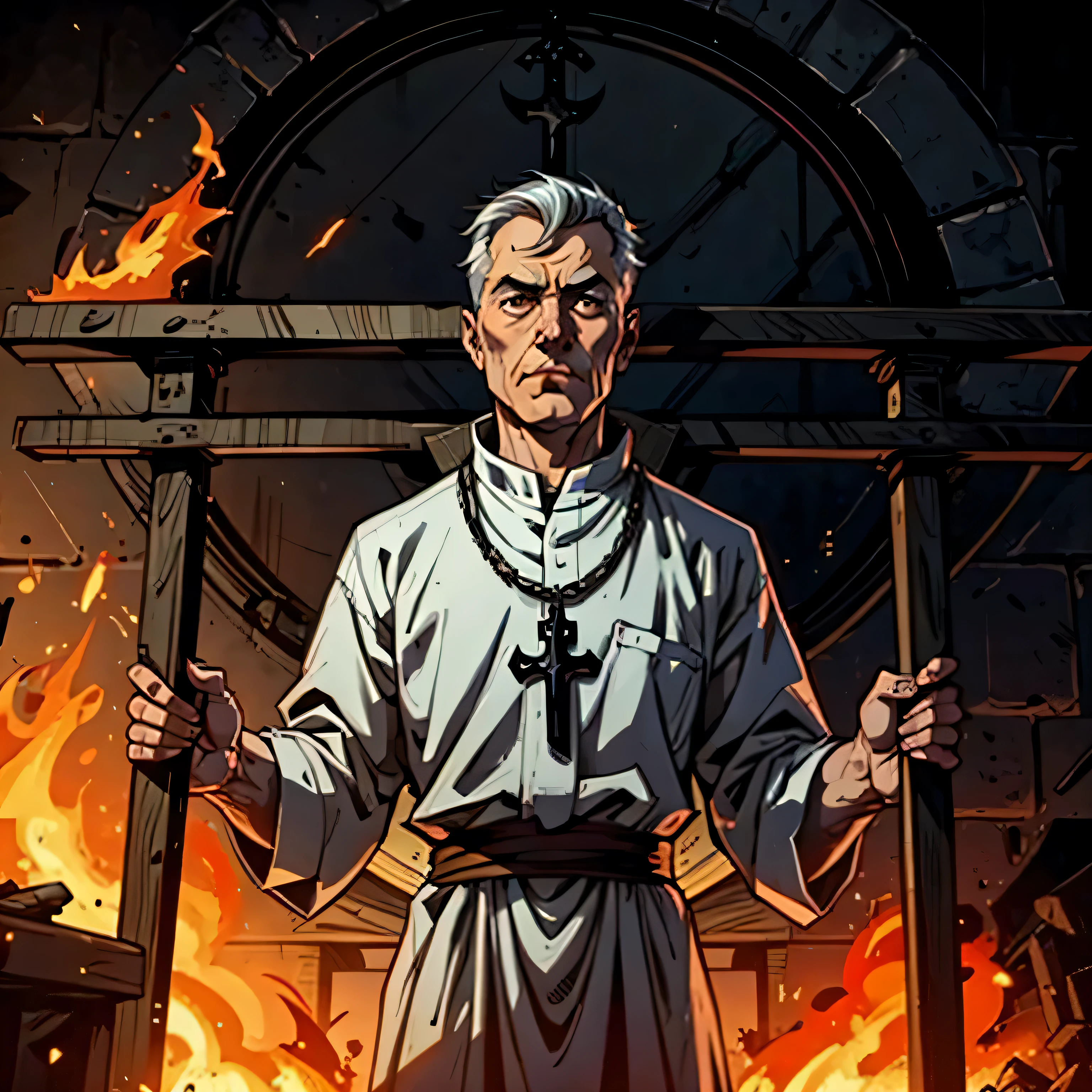 better quality image, priest at a fire, sentenced to death