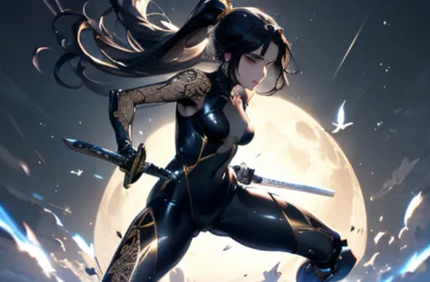 (((Girl fighting with one-handed sword))), fighting pose, Uplifting, (highest quality), (masterpiece) perfect style, ((A beautif...