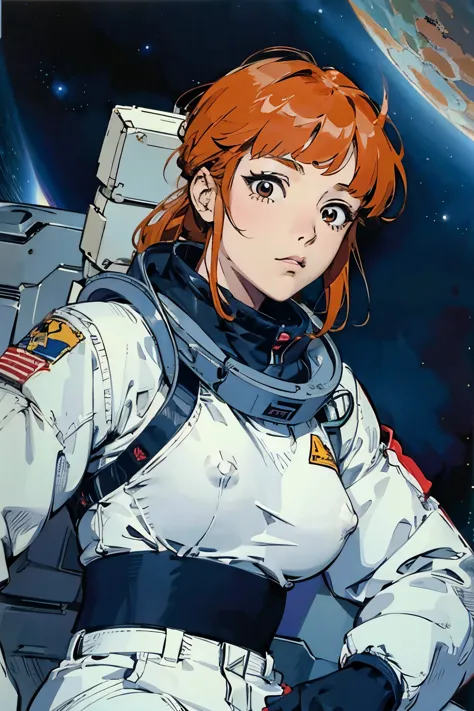 Close-up of a girl in a space suit, portrait anime space cadet girl, by Yoshiyuki Tomino, space girl, by Otomo Katsuhiro, artist...