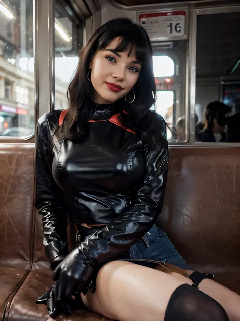 Smiling Bettie page 25 years old, beautiful, wonderful, sitting cross-legged, on the train in Paris, alone, 1 girl, real, very h...