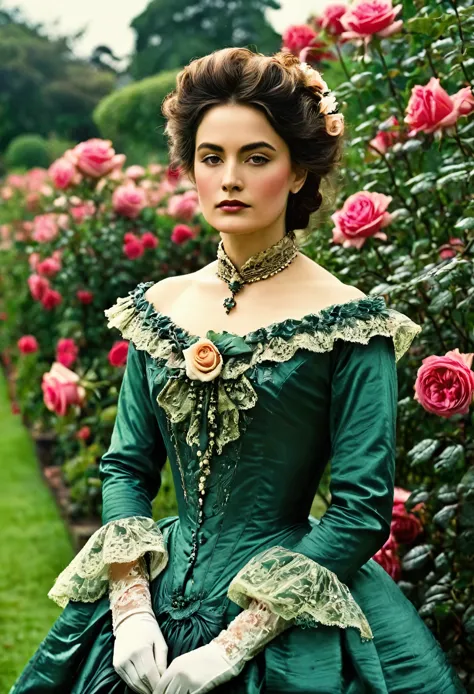 (( Woman Portrait)), ( Victorian Fashion Style), Rose Garden, Classic, Rotten Row, English Style, Nobleman, Elegantism,scene of ...