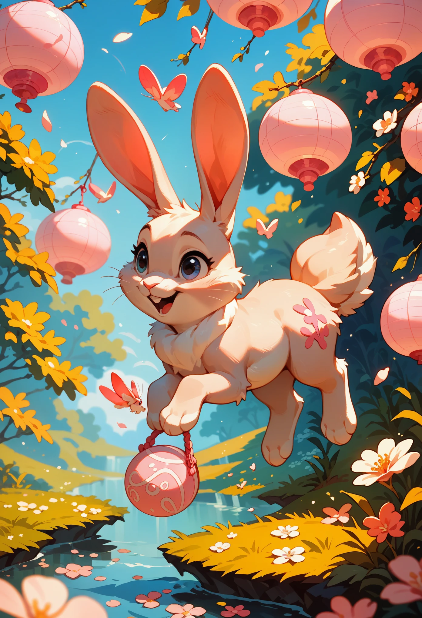 score_9, score_8_up, score_7_up, an adorable bunny, ambient spring, white and pink tetradic colors