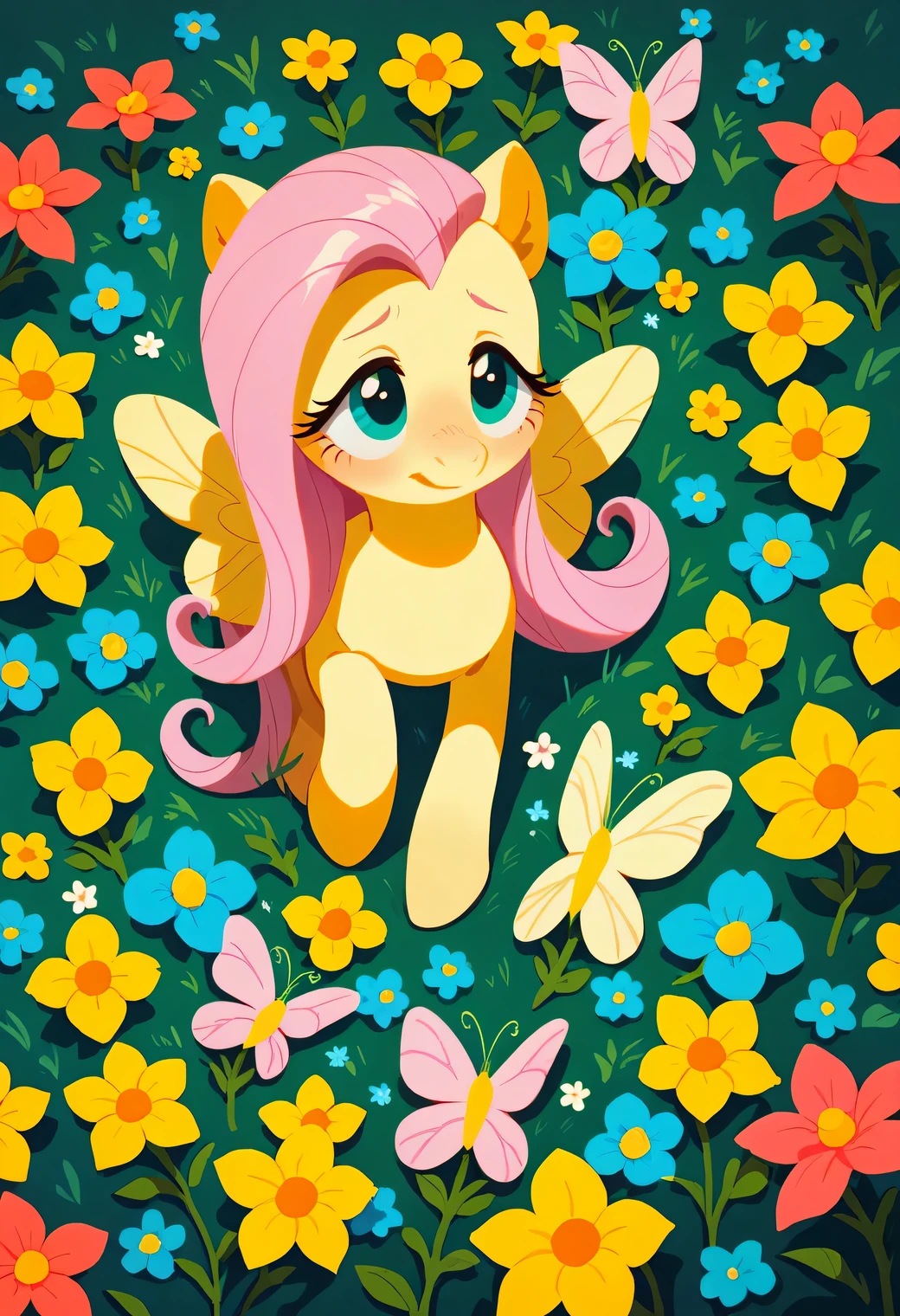 score_9, score_8_up, score_7_up, Flutter shy, spring, flowers, ray tracing, warm ambience 