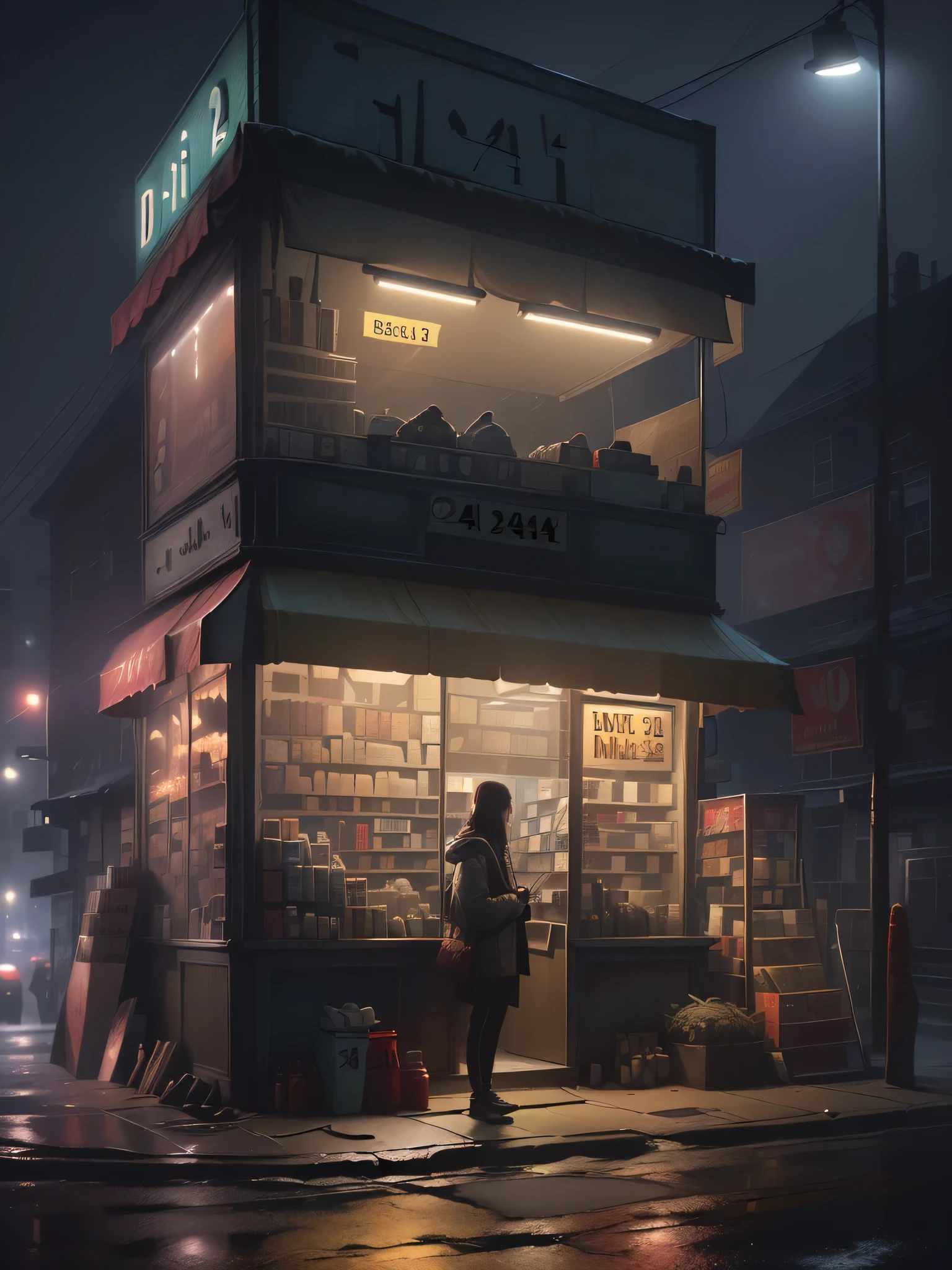 plano general, ((hermosa joven con paraguas esperando un taxi en una esquina de la City, skin texture, highly detailed and realistic:1.5)), (City, street at midnight, wind, flying papers, puddles of water in the streets, ((poster with text, "24 hour store":1.3) ), Old cars, streetlight lighting, Heavy Rain, dark and cold night: 1.3), Masterpiece, hyper realistic, very detailed and well defined, award-winning image, beautiful photography, CGK: 1.4, 8k