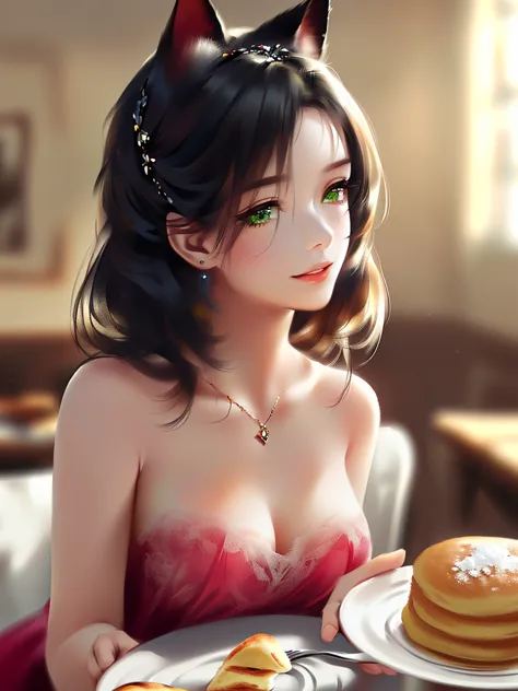 anime style, super fine illustration, highly detailed, dynamic angle, beautiful detailed, 8k, in a cafe where morning sunlight s...