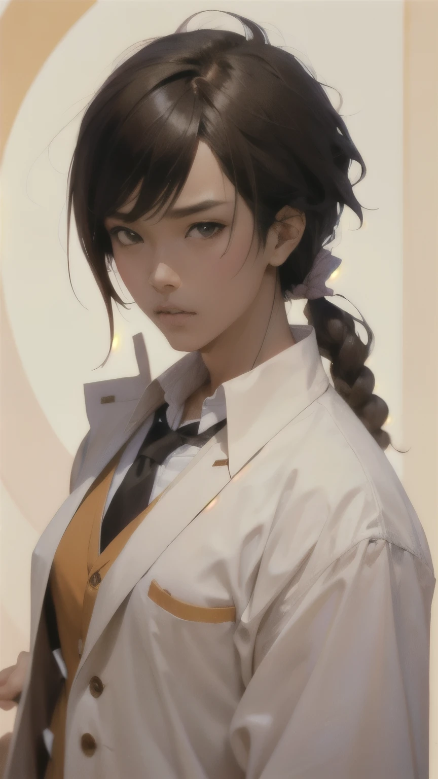 Haga clic en Descargar para guardar el anime Steins Gate, atmosférico, retrato elegante, súper muy detallado, pintura digital profesional, Estación de arte, arte conceptual, 8k, arte por WLOP, artgerm y alphonse mucha y eiichiro oda shinkai makoto vibrante Studio ghibli kyoto animación hideaki anno Sakimichan Stanley Artgerm Lau Ross dibuja a James Jean Marc Simonetti, moda,(Traje de negocios), hombre, boca cerrada