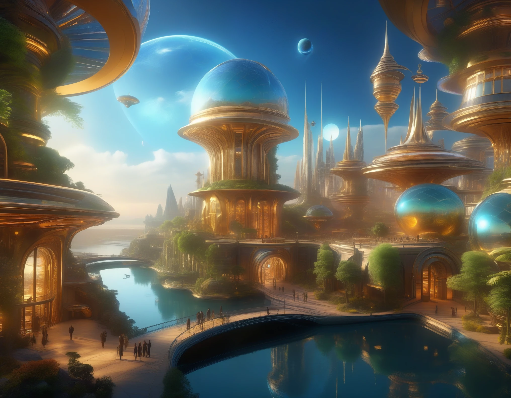 ((landscape)), bird's eye view, (((fantasy science))), magic city, scientific architecture, mystical energy, magic particle, science fantagy, advanced technology, witches flying on the sky, future style, fantastic atmosphere, advanced infrastructure, teleport, water city, oasis, sophisticated urban, envy, 32k, ((masterpiece, best quality, ultra-detailed, an extremely delicate and beautiful)), ((extremely detailed CG unity 8k wallpaper)), ((award winning, ccurate, UHD, textured skin, chromatic aberration, perfect anatomy, golden ratio)), (concept art), (exquisite attention to detail), ((perfect_composition, perfect_design, perfect_layout, perfect_detail, ultra_detailed)), ((aesthetic harmony))