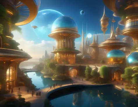 ((landscape)), bird's eye view, (((fantasy science))), magic city, scientific architecture, mystical energy, magic particle, sci...