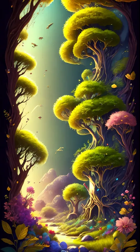 in a magical forest of lush idyllic, exotic green plants and lush flowers, Crystal clear water leaks: 1.2, Small creature with features of a mushroom and an octopus on top, Beeple and Jeremiah Ketner, an alien mushroom with tentacles, very beautiful and cu...