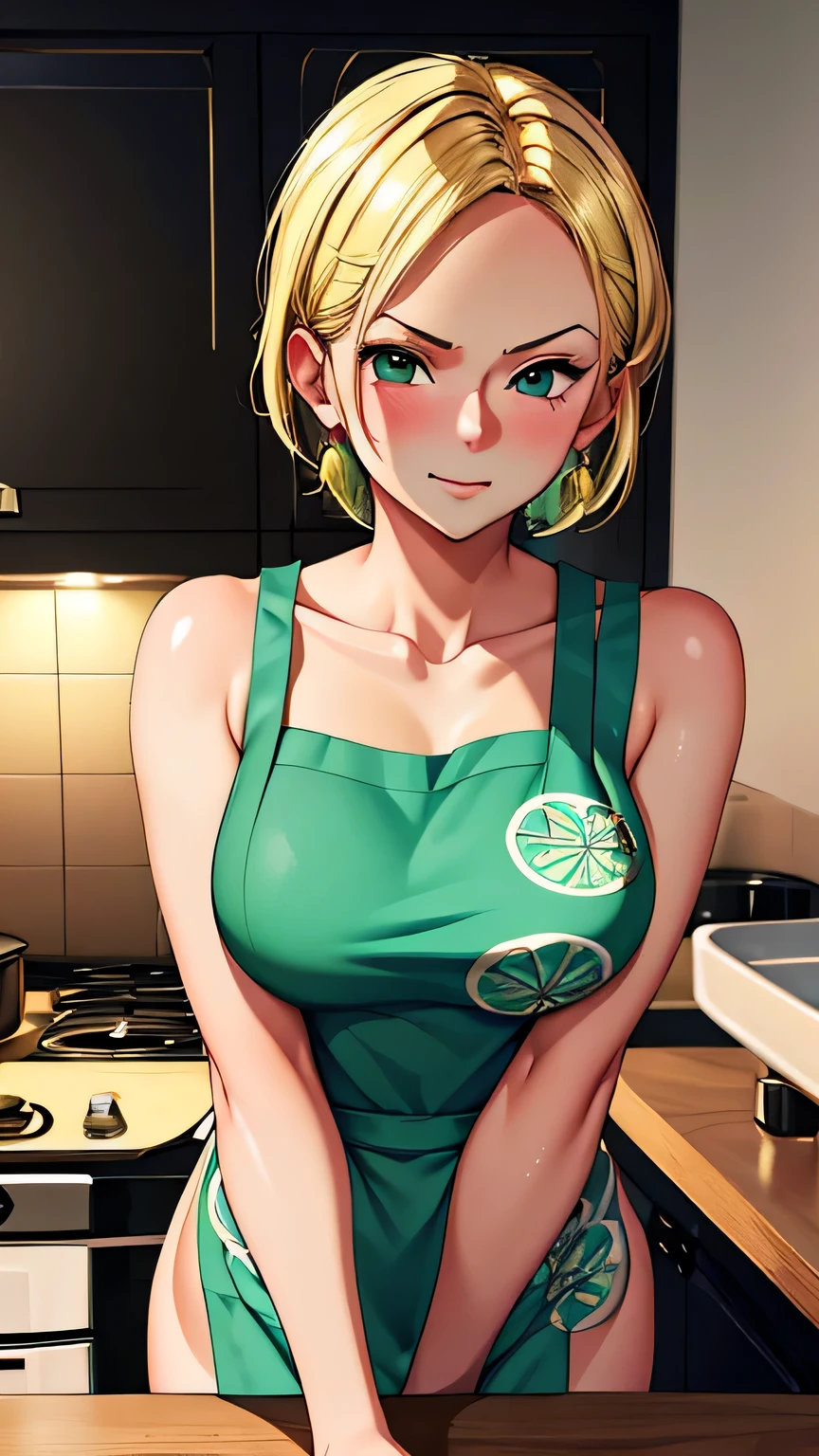 Anime Girl In Green Dress Standing In Kitchen With Stove And Oven SeaArt AI