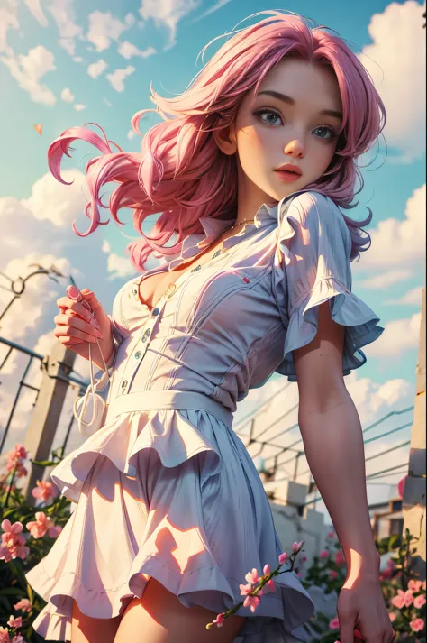 masterpiece, best quality, spring outfit, colorful hair,  outdoor,cloud ,upper body, jenya.d
