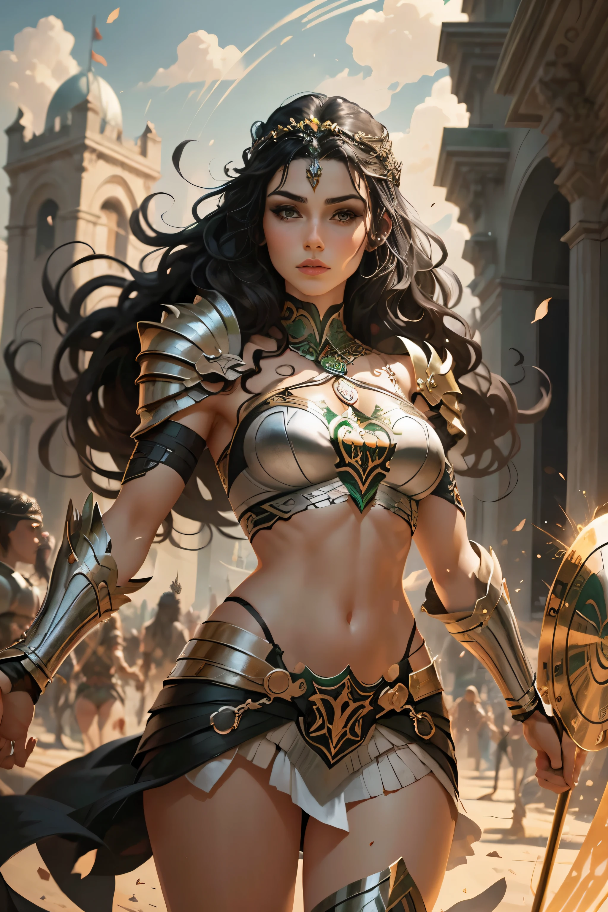美しいケルトの王女の戦士, 完全に黒髪で描かれている, アルフォンソダンは、対照的な白い背景に豊かな黒い線画を使用しています