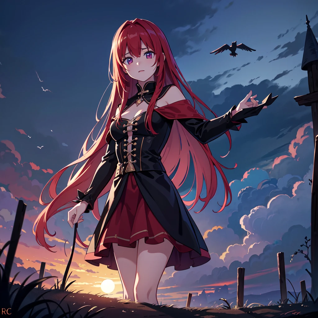 The prompt for Stable Diffusion generation is as follows:

"Witch,RPG,Sorceress,Magic,Red-haired Woman,reaching for a crow,night background,(best quality,4k,8k,highres,masterpiece:1.2),ultra-detailed,(realistic,photorealistic,photo-realistic:1.37),digital illustration,spooky atmosphere,dramatic lighting,vivid colors,moonlit scenery"