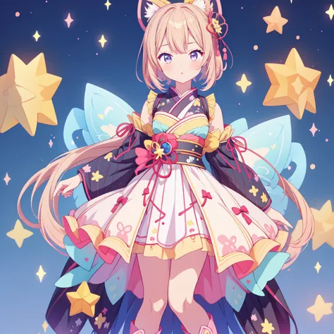 1girl、vtuber-fullbody、star fairy、masterpiece、official art、super detailed、super beautiful、かわいいstar fairy、white straight short hai...