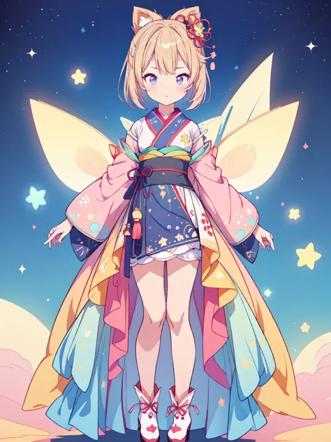 1girl、vtuber-fullbody、star fairy、masterpiece、official art、super detailed、super beautiful、かわいいstar fairy、white straight short hai...