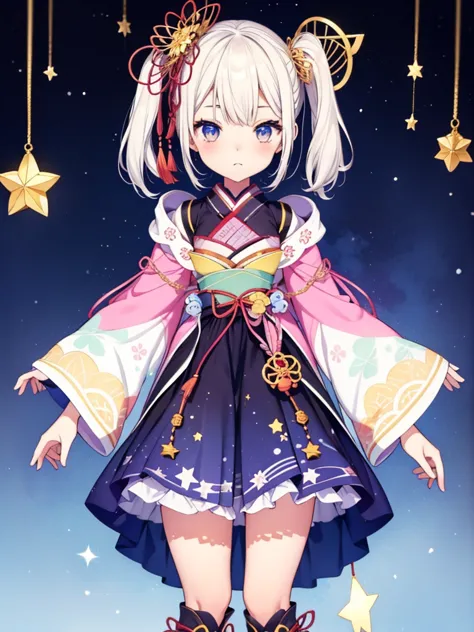 1girl、vtuber-fullbody、Star Fairy、masterpiece、official art、Super detailed、super beautiful、かわいいStar Fairy、white straight short hai...