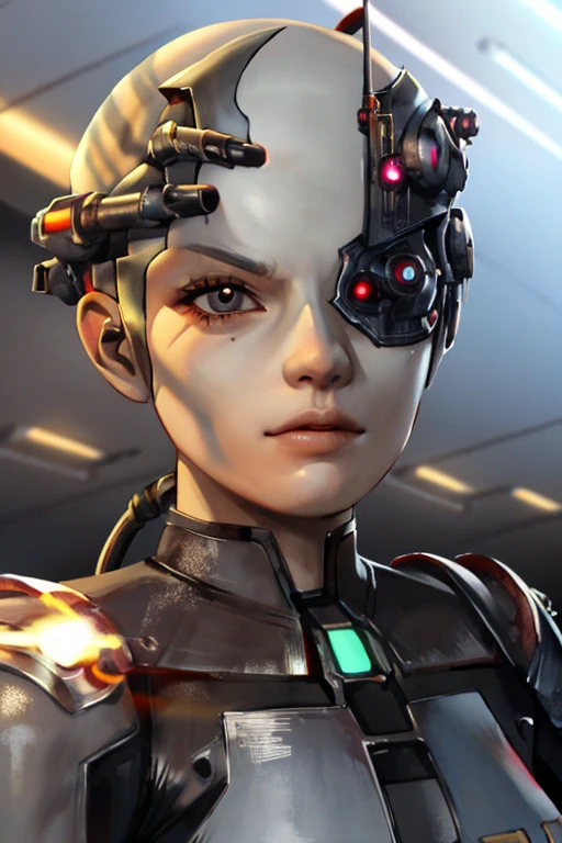 (bald gray skin:1.1,cyborg:1.2)metal armor,veins,borg,eyepatch,cable,luma,rosalina,detailed face,detailed eyes,detailed lips,metal texture,sci-fi,glowing lights,dark background,highres