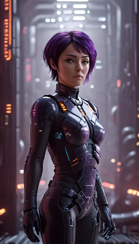 professional 3d model Cinematic scene, sabine wren, HUGE BREASTS, Ghost in the Shell, detailed background, masterpiece, best qua...