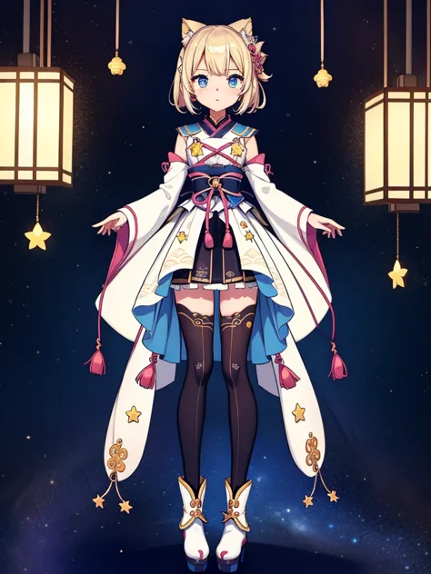 1girl、vtuber-fullbody、8k、star fairy、masterpiece、official art、super detailed、super beautiful、かわいいstar fairy、white straight short ...