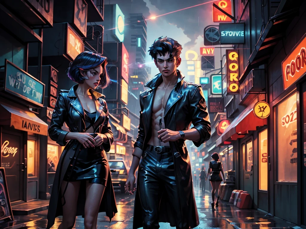 cowboy bebop, a cowboy walking in a neon-lit city at sunset, detailed costume design, detailed facial features and expressions, vibrant colors, cinematic atmosphere, jazz music, high-res digital art, cyberpunk style, futuristic cityscape, lens flare, gritty textures, urban decay, dynamic action poses, smoke and steam effects, intense shadows, retro-futuristic technology, bounty hunter, stylish and cool visuals, dynamic lighting, rain-soaked streets, billowing trench coat, handguns, smoke-filled jazz bars, expressive and detailed eyes, bustling street markets, holographic advertisements, spaceship docks, iconic spaceship "Swordfish", expressive hand gestures, backlit shots, city skyline, galaxy backdrop, cool cigarette smoke, rooftop chases, dramatic angles, film noir influences, fast-paced motorcycle rides, sleek visuals, stylish combat sequences