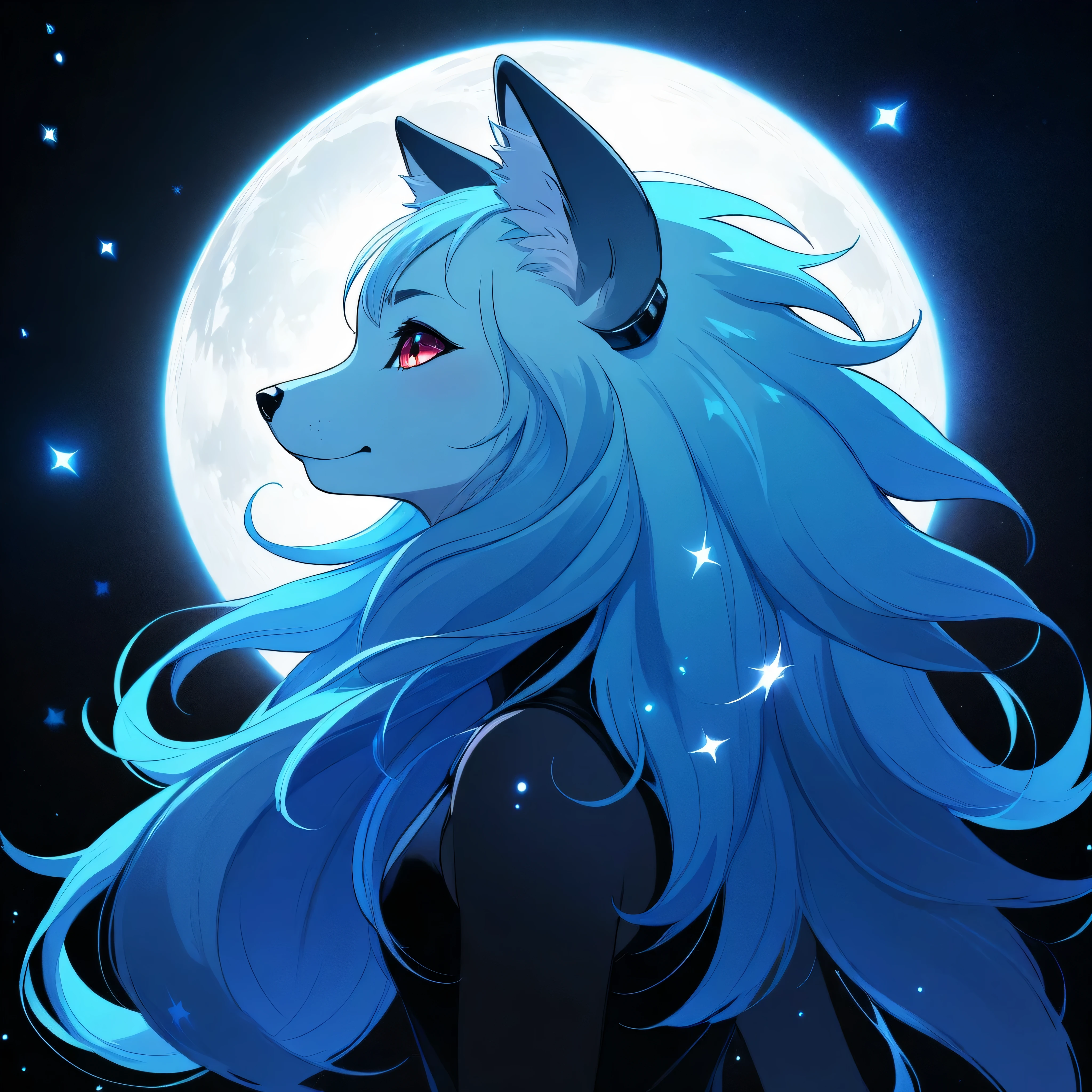uploaded on e621, (by purplelemons, by kiyosan, by prsmrti, by hioshiru), (solo, female, silver fox, whiskers, howling), (long hair, teal hair), (long tail, fluffy tail), (black sclera:1.3), (red eyes, glowing eyes), ((small breasts erected)), (muscular:1.3), white fur, (side view), (looking up:2), (breath cloud:1.1), BREAK, ((starry dark sky with galaxies)), ((blue moon)), ((the forest illuminated by the night moonlight)), ((fireflies around the character)), broken glass effect, iridescent and luminescent scales, breathtaking beauty, pure perfection, divine presence, volumetric light, rays, vivid colors reflects, absurd res, rich deep colors, masterpiece, (sharp focus:1.5), energy, light aura, varies multi etc. --v 6 --s 1000 --c 20 --q 5 --chaos 100