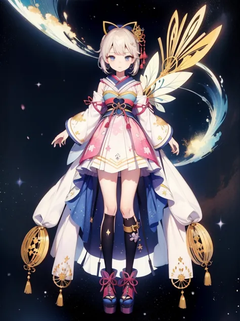 1girl、vtuber-fullbody、8k、star fairy、masterpiece、official art、super detailed、super beautiful、かわいいstar fairy、white straight short ...