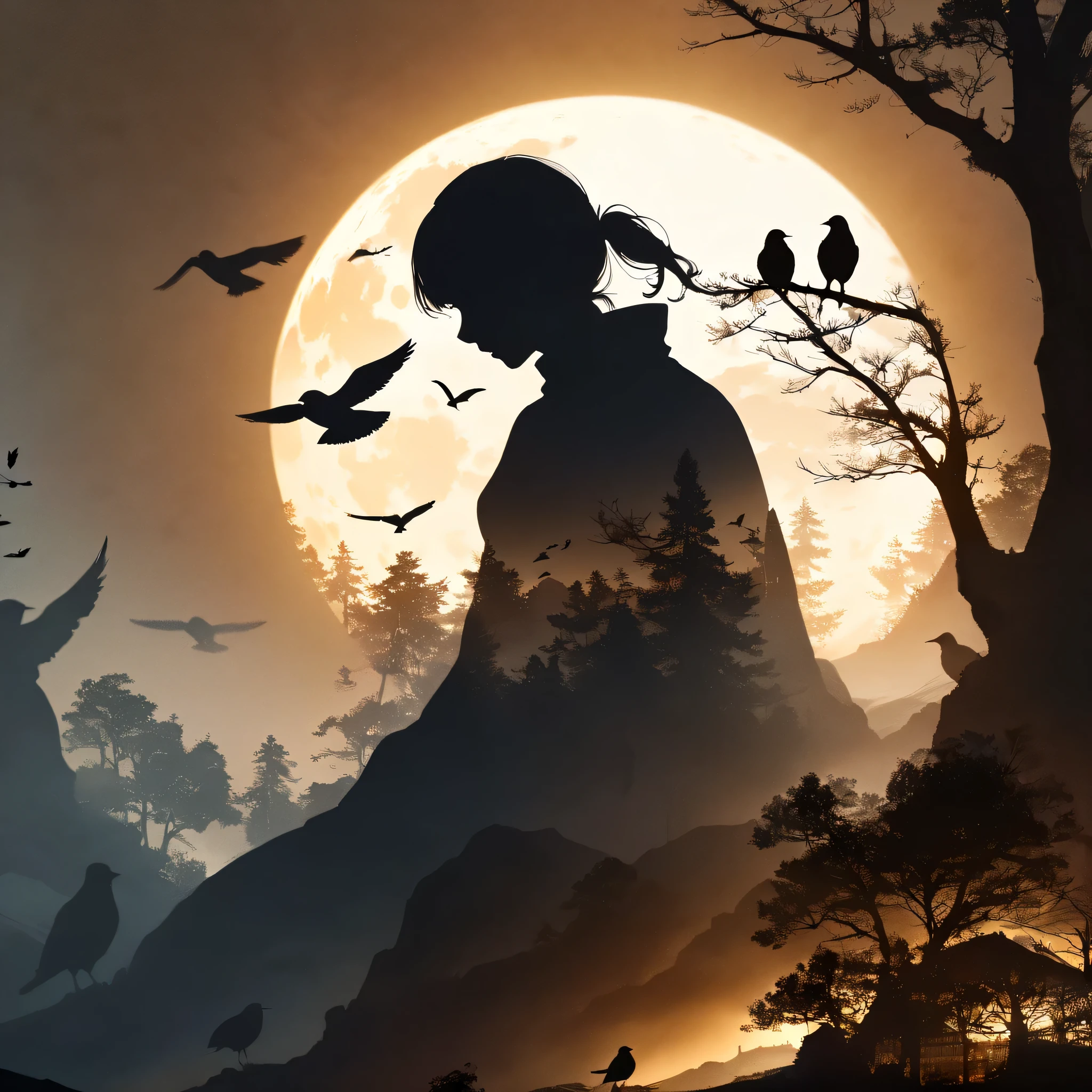 [sun:moon:20] = [sun:moon:1],
(double exposure silhouette:1.4),
birds, hyperrealistic, extremely detailed 8k CG,
extremely detailed background,