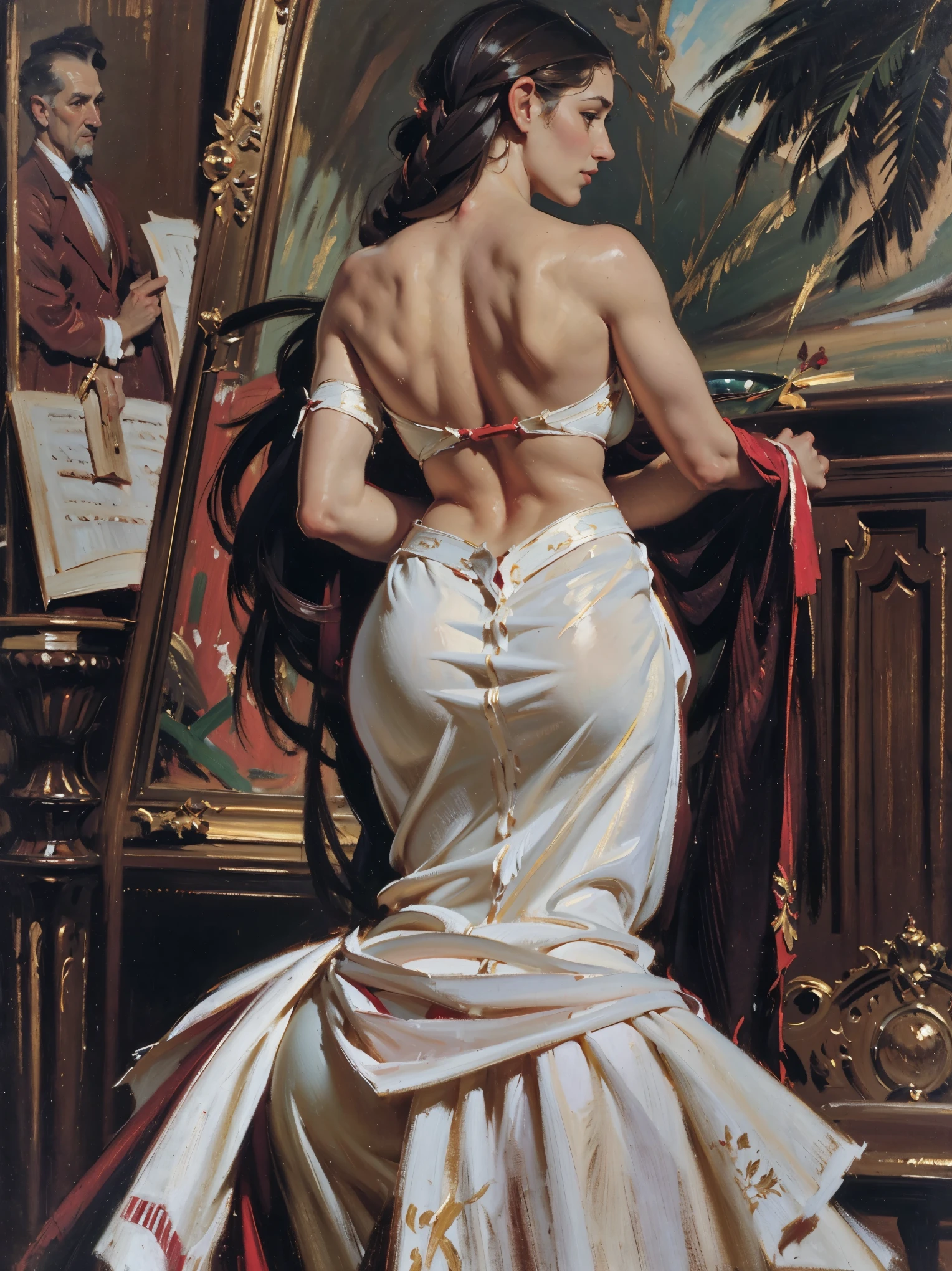 (AOC:1.1), bragas, desde atrás, encorvado, Caderas anchas, muslos gruesos, Pintura al óleo, by sargent