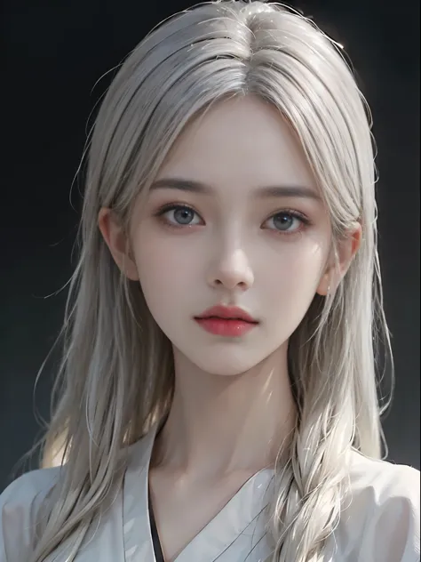 Realistically, high resolution, 1 girl, White hair rings, Black eye, Chinese feelings, Hanfu，High resolution,Highly detailed fac...