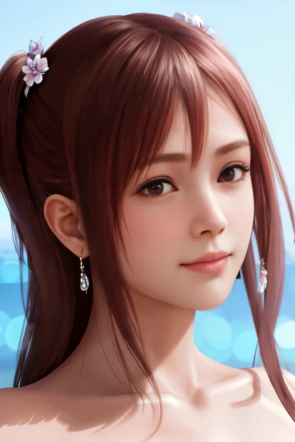 Honoka, close up, face, portrait, wondering look, add_detail:1, feminine muscles 