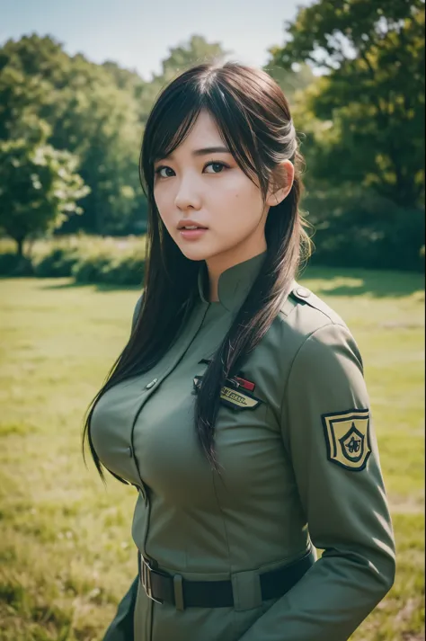 beautiful busty asian woman，slightly fat，wearing《call of duty》style,field uniforms， half body，photo, 使用佳能 eos r5 dslr 相机拍摄的photo...