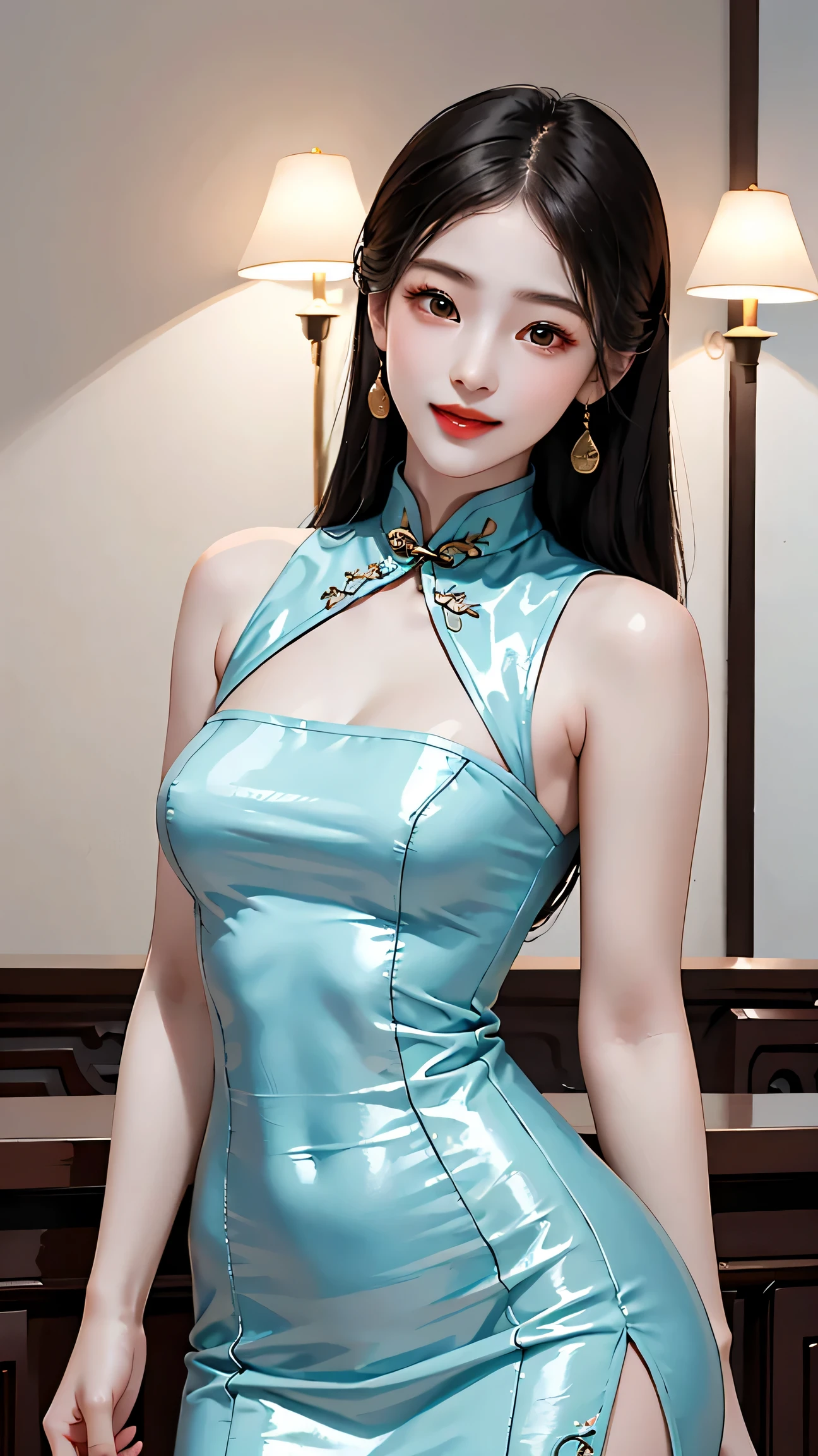 Moderne chinesische Schönheit Stilvolle und sexy Kleidung Einzigartiger Charme und Selbstvertrauen Perfekt sitzende modische Oberteile Perfekte Figur und sexy Kurven Weiches Material Kurzes Cheongsam Schlanke Beinlinie und attraktive Kurven Einzigartiges Design zeugt von Modebewusstsein und Selbstvertrauen Aufrechte und elegante Haltung Gerade Schultern Anmutiger und leichter Gang Schönes und charmantes Gesicht Glatte und zarte Haut Ausgeglichene und zarte Gesichtszüge Leuchten in den Augen Gottes Selbstbewusste und elegante Augenbrauen Verspielte und glänzende Augenbrauen Helle und charmante Lippen Zarte und nach oben gebogene Lippenform, Ähnlich wie Rosenblätter, reinweiße Zähne、Selbstbewusstes und sexy Lächeln、Einzigartiger Charme und Sinn für Mode、Selbstvertrauen und Charisma、Ein unvergessliches visuelles Fest、Zeitgenössische chinesische Mode und Charme,große Brüste, Durchschauen,aufrechte Brustwarzen