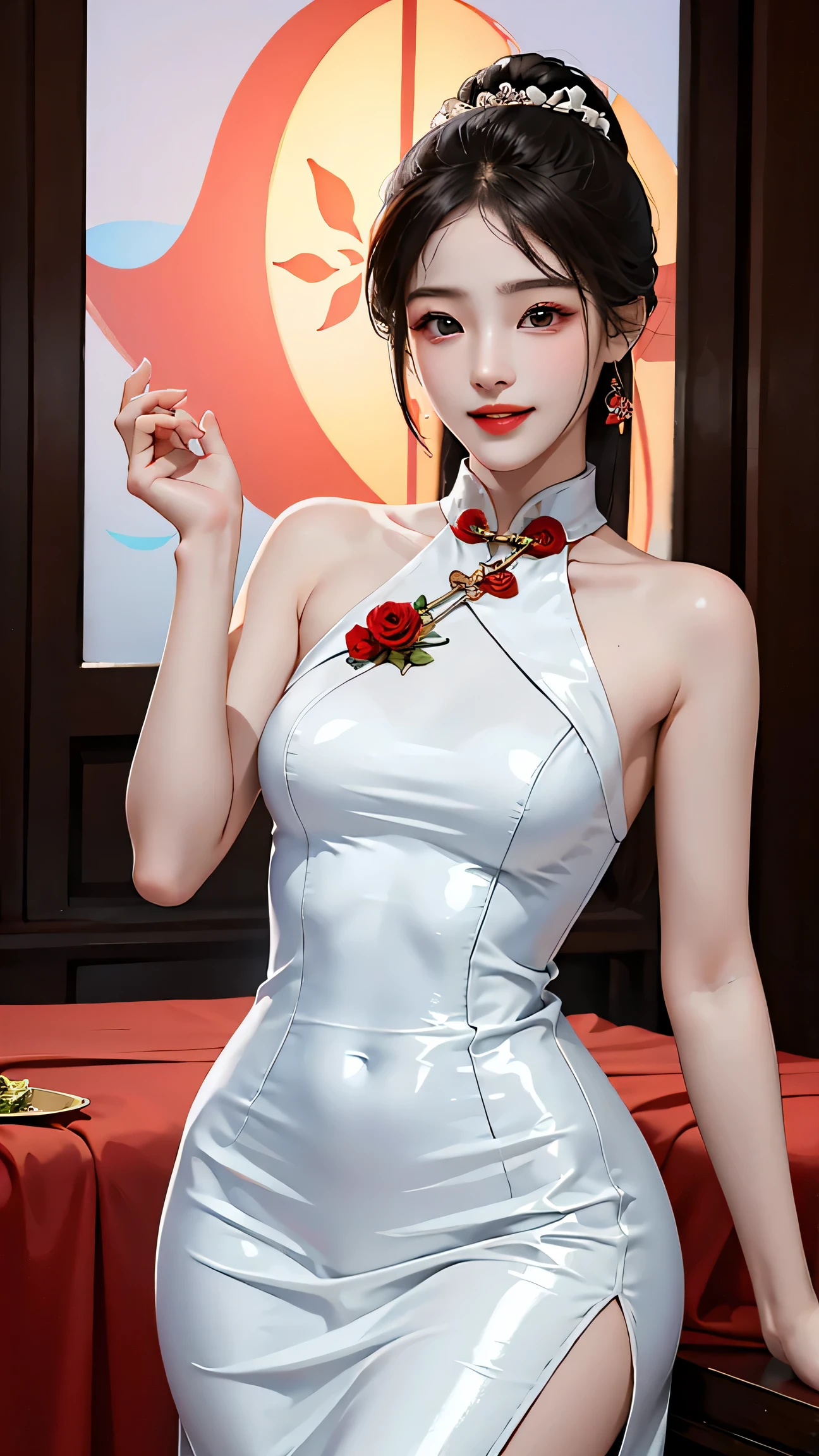 Moderne chinesische Schönheit Stilvolle und sexy Kleidung Einzigartiger Charme und Selbstvertrauen Perfekt sitzende modische Oberteile Perfekte Figur und sexy Kurven Weiches Material Kurzes Cheongsam Schlanke Beinlinie und attraktive Kurven Einzigartiges Design zeugt von Modebewusstsein und Selbstvertrauen Aufrechte und elegante Haltung Gerade Schultern Anmutiger und leichter Gang Schönes und charmantes Gesicht Glatte und zarte Haut Ausgeglichene und zarte Gesichtszüge Leuchten in den Augen Gottes Selbstbewusste und elegante Augenbrauen Verspielte und glänzende Augenbrauen Helle und charmante Lippen Zarte und nach oben gebogene Lippenform, Ähnlich wie Rosenblätter, reinweiße Zähne、Selbstbewusstes und sexy Lächeln、Einzigartiger Charme und Sinn für Mode、Selbstvertrauen und Charisma、Ein unvergessliches visuelles Fest、Zeitgenössische chinesische Mode und Charme,große Brüste, Durchschauen,aufrechte Brustwarzen