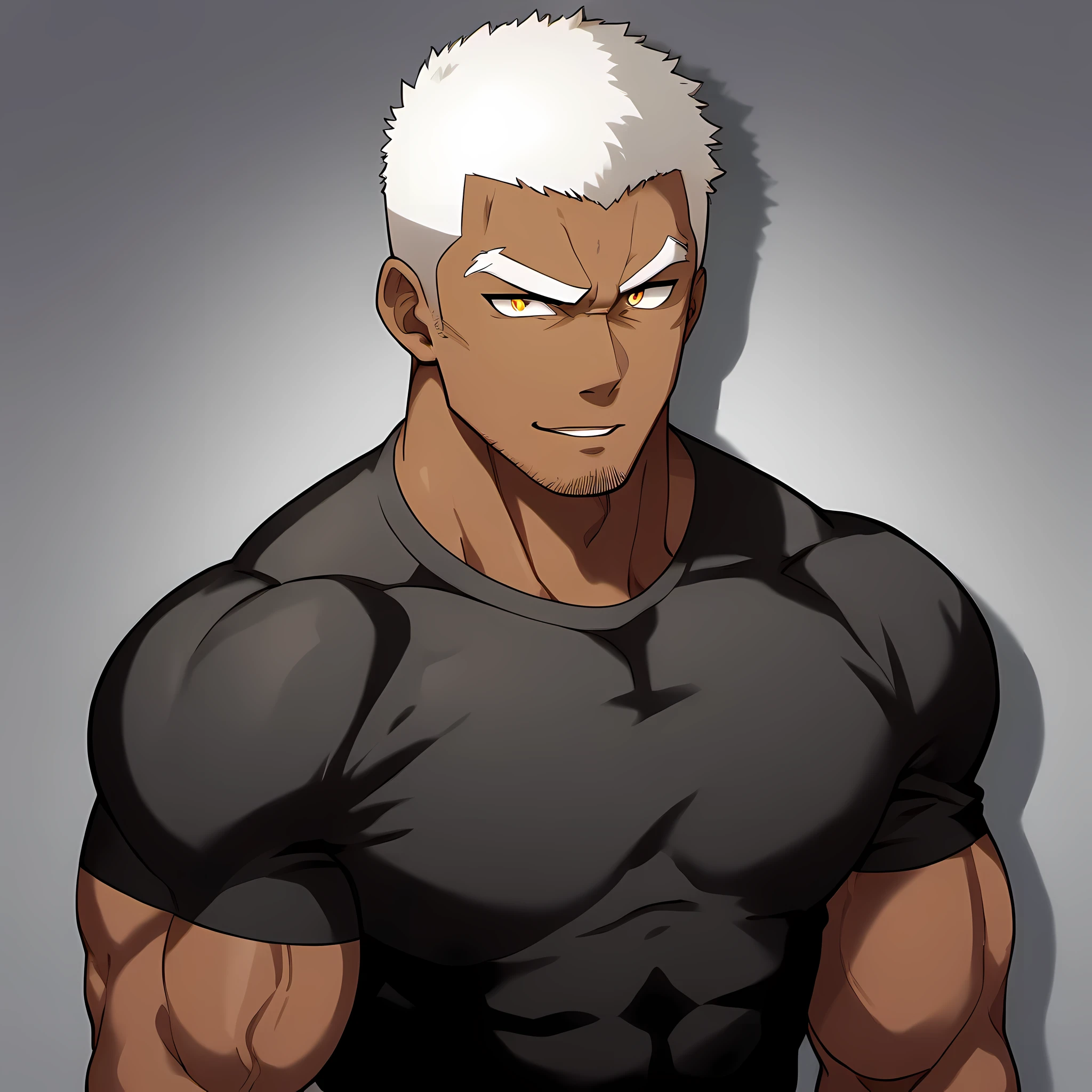 A cartoon of a man with white hair and a black shirt - SeaArt AI