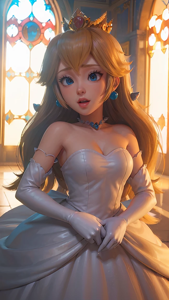 Princesa Peach \(Mario Bros\), (Ela tem grandes ojos azuis brilhantes), (pele clara), (piel realista), (Labios brillantes y rosados), (((pero largo rubio y liso))), (Las sombras oscuras componen), ((pechos muy enormes, Rosa )), (muslos gruesos), (Cuerpo delgado perfecto), (corona), ((Sexy posing in princess peach&#39;s castle)), (parte maestra, High Definition, Volumetric lights and dynamic part of Shadowmaster.)), (8k), (cara perfecta), (Ultra detalles) (manos perfectas, ojo, y cara), ((sonrisa sexy)),