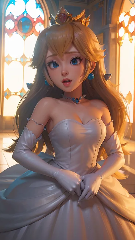 princesa peach \(mario bros\), (ela tem grandes ojos azuis brilhantes), (pele clara), (piel realista), (labios brillantes y rosa...