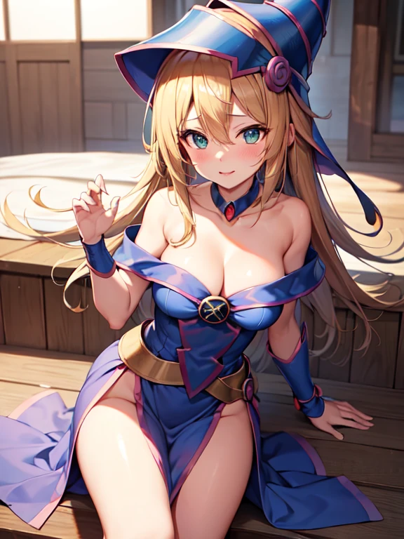 master piece,best quality,ultra detailed,8k,
ambient light,realistic skin,glossy skin,break、
（dark magician girl, duel monster, blush stickers, blonde hair, green eyes, long hair, breasts, blush, bangs, large breasts, hair between eyes, pentacle, pentagram, hat, dress, cleavage, bare shoulders, collarbone, choker, blue headwear, wizard hat, bracer, detached sleeves;）、break、
A realistic depiction of a person trapped inside a glass bottle, 、（lie face down：1.3）、（the body is very wet：1.5）、yukata、Glossy lips、Slightly emphasize the lower lip、A refreshing smile、emphasizing the cleavage、