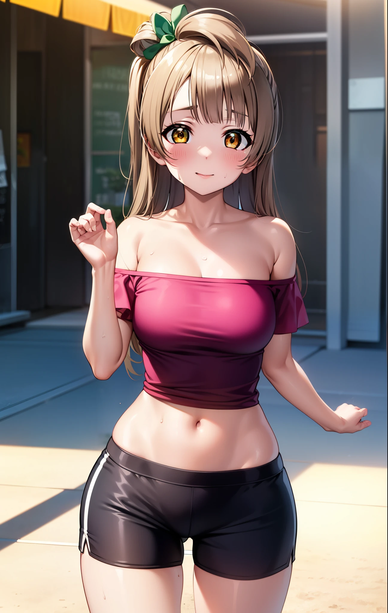 Anime girl in short shorts and a top posing for a picture - SeaArt AI